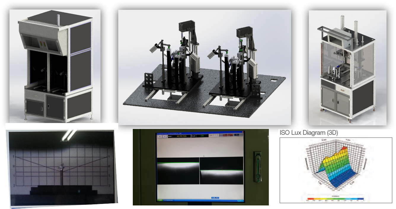 자동차용 헤드램프 자동 조향장치 및 LEAK검사장비 3D 설계 이미지